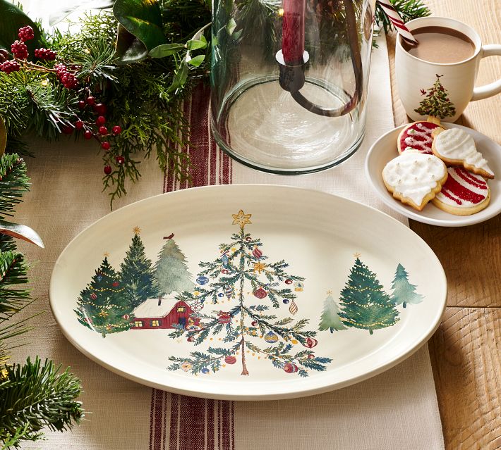 Christmas in the Country Oval Stoneware Serving Platter Pottery Barn