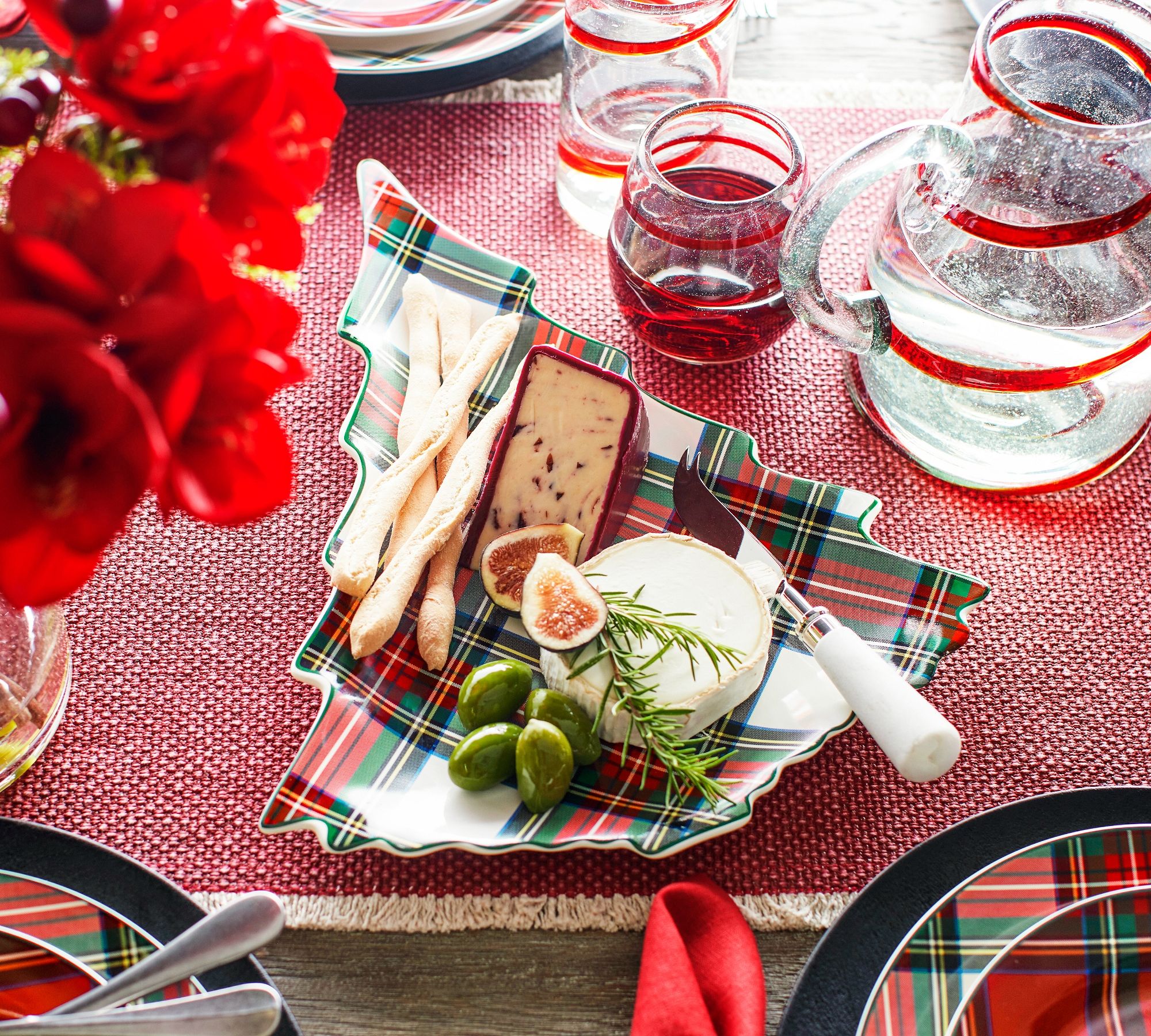 Stewart Plaid Holiday Tree Shaped Stoneware Serving Platter