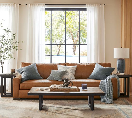 Turner square arm leather sofa discount