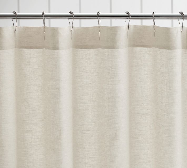 Pottery Barn Belgian Flac Linen Hemstitch outlets Shower Curtain.