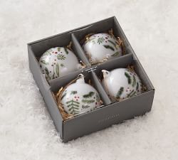 Pine and Berry Glass Ball Ornaments Set Of 4