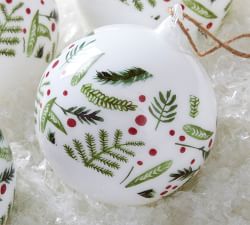 Pine and Berry Glass Ball Ornaments Set Of 4