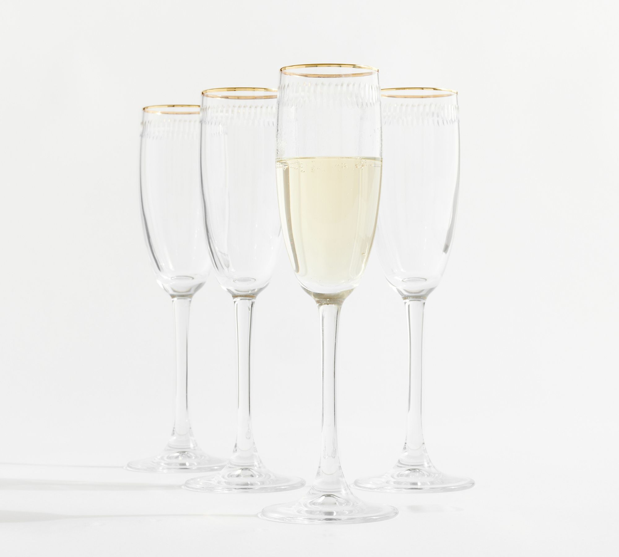 Etched Gold Rim Handcrafted Champagne Flutes - Set of 4