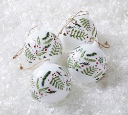 Pine and Berry Glass Ball Ornaments Set Of 4