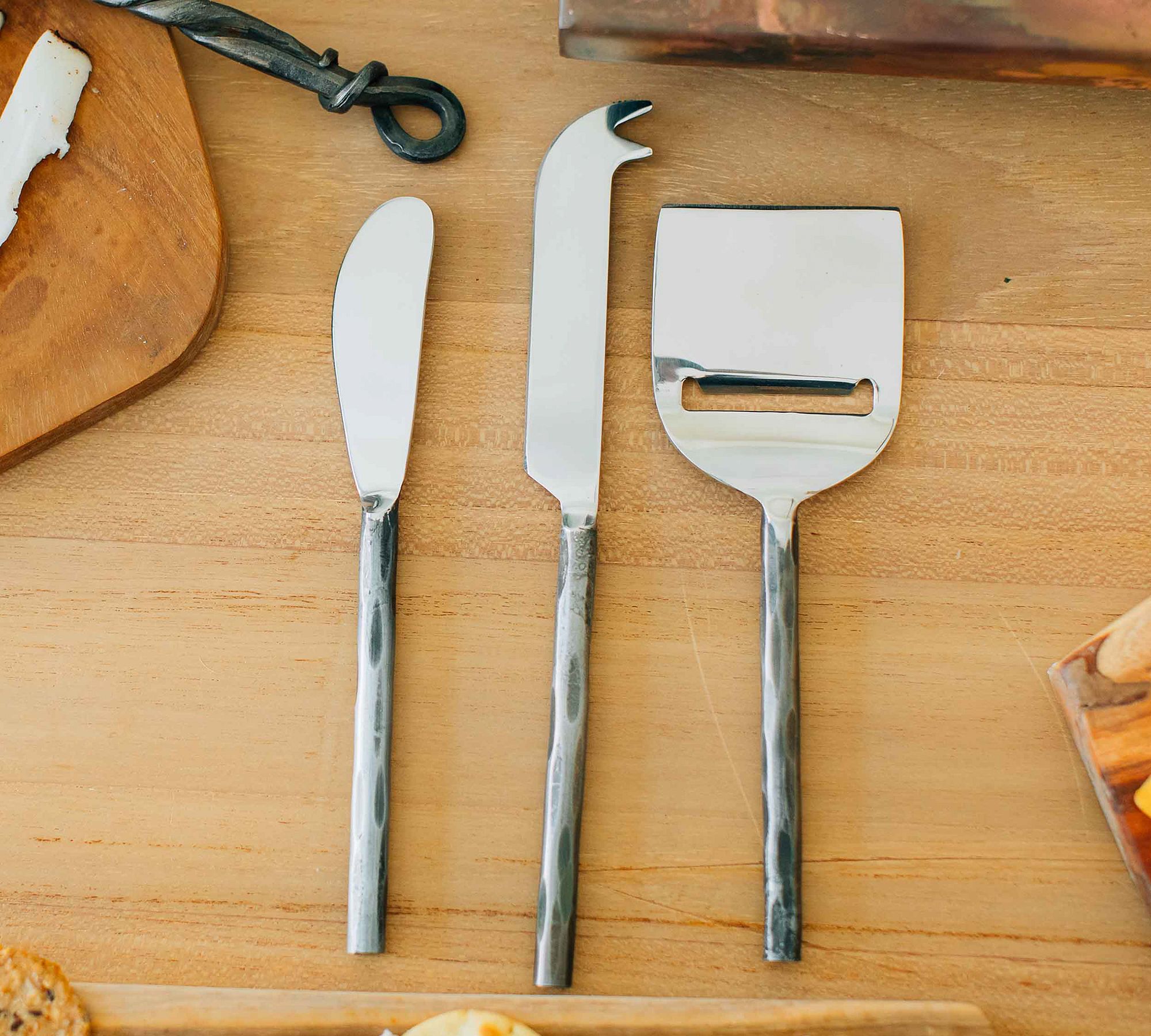 Hammered Metal Handcrafted Stainless Steel Cheese Knives - Set of 3