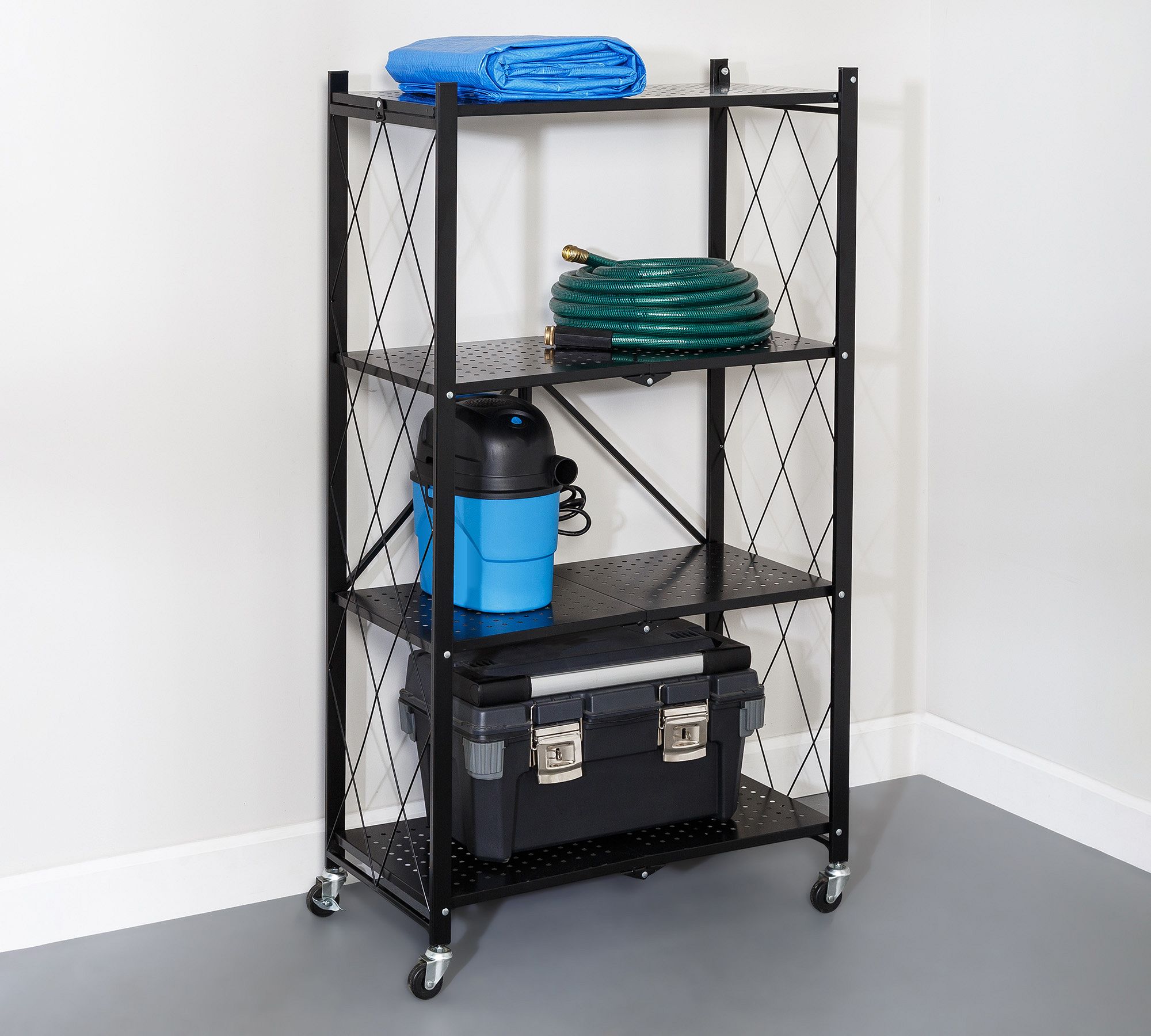 Multi-Tier Collapsible Metal Rolling Shelf