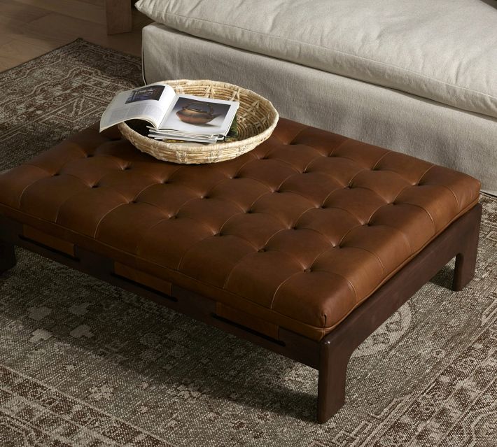 Callum Leather Ottoman Pottery Barn