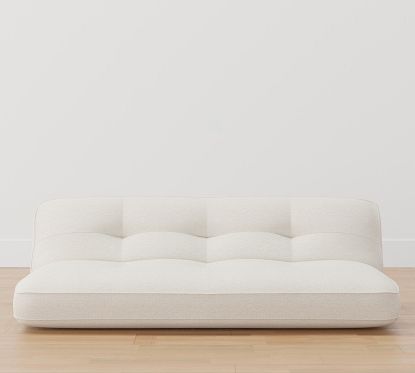 Convertible Sleeper Upholstered Floor Sleeper Polyester Wrapped Cushions Performance Heathered Basketweave Chambray Pottery Barn
