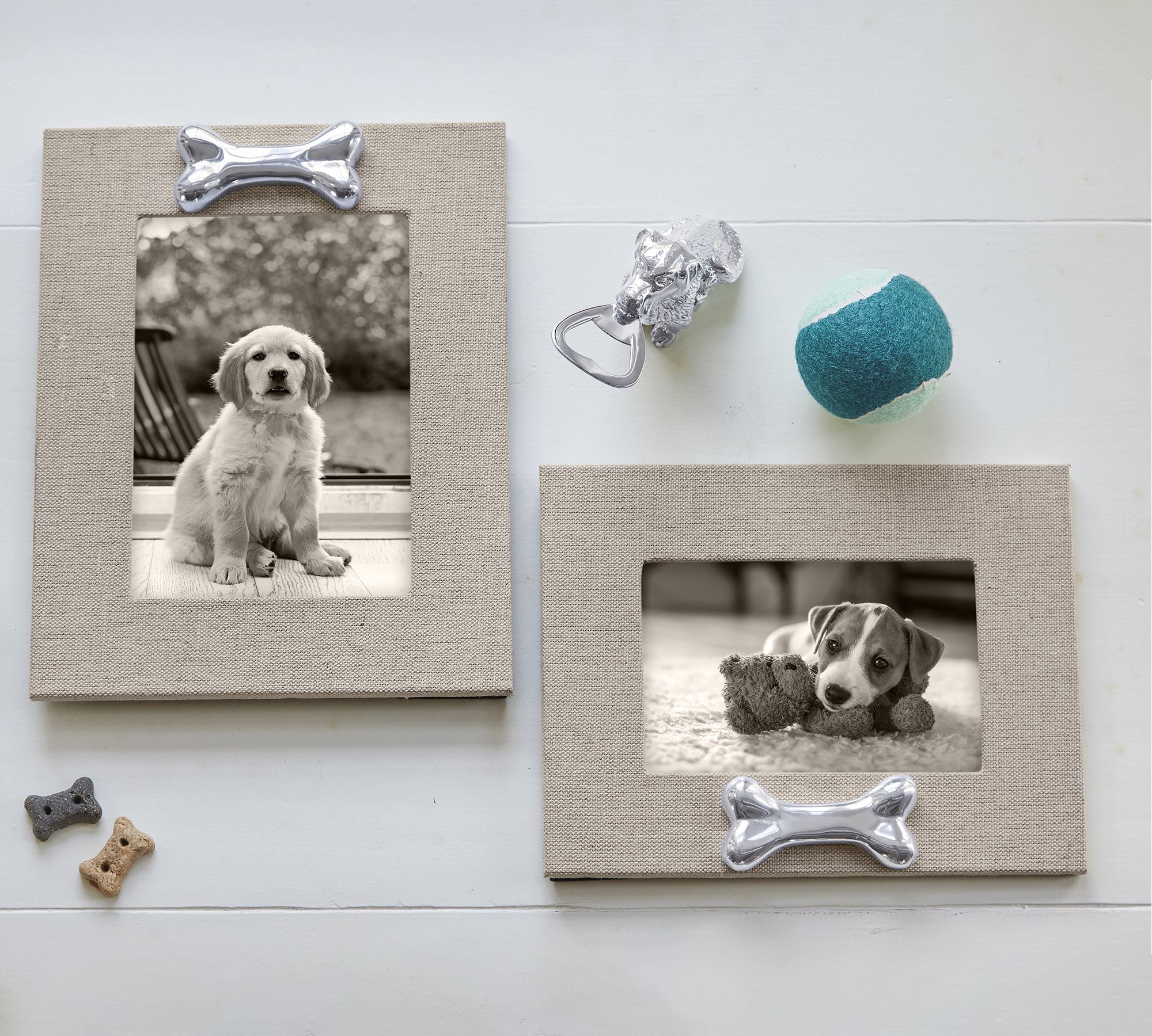 Linen Picture Frame with Silver Dog Bone