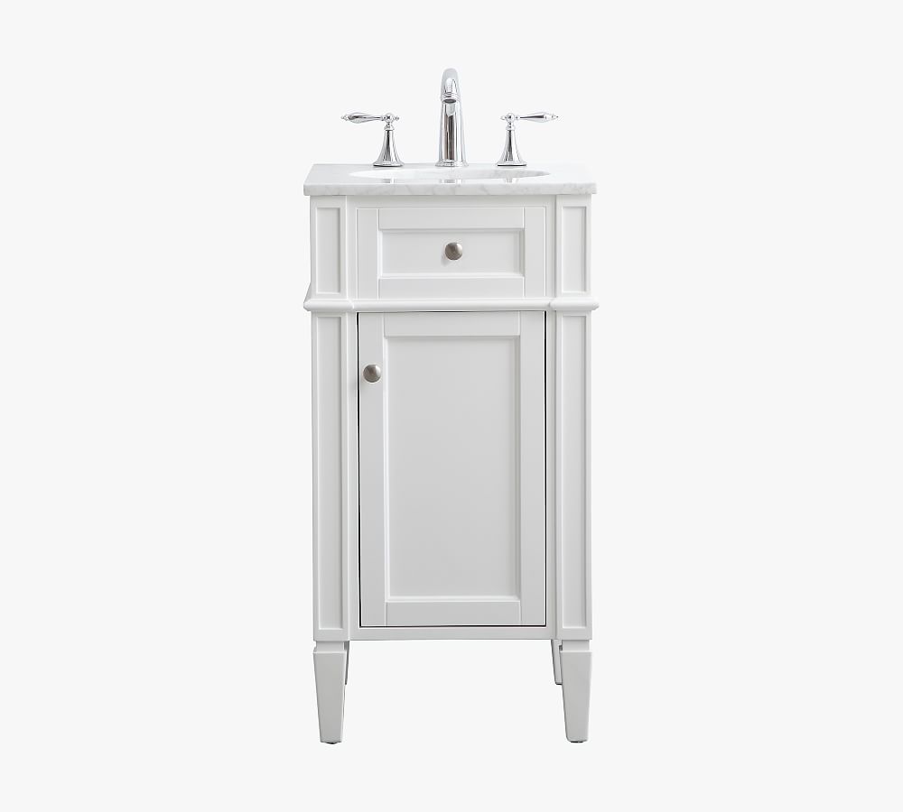 White Carrara Marble Single Sink Vanity with Storage Cabinet