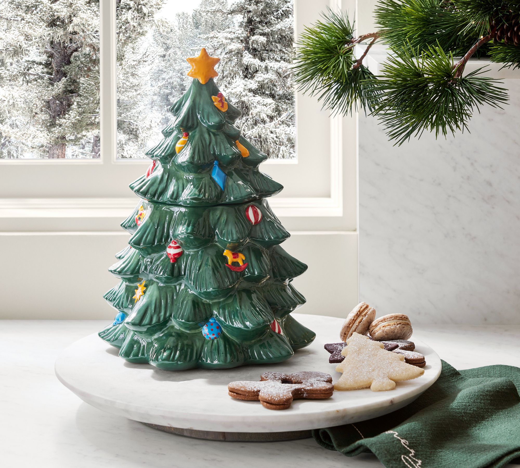 Christmas in the Country Stoneware Tree Cookie Jar