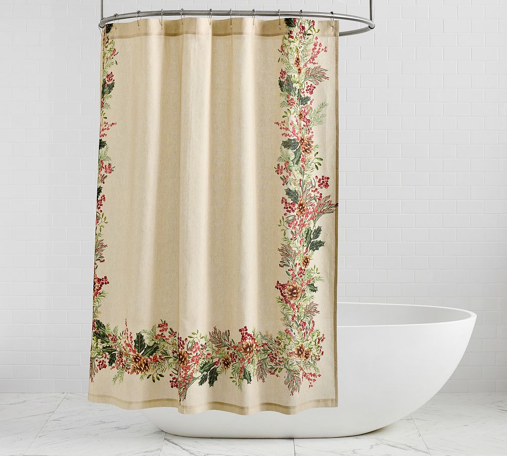 Holly Berry Shower Curtain - Elegant Seasonal Decor | Pottery Barn