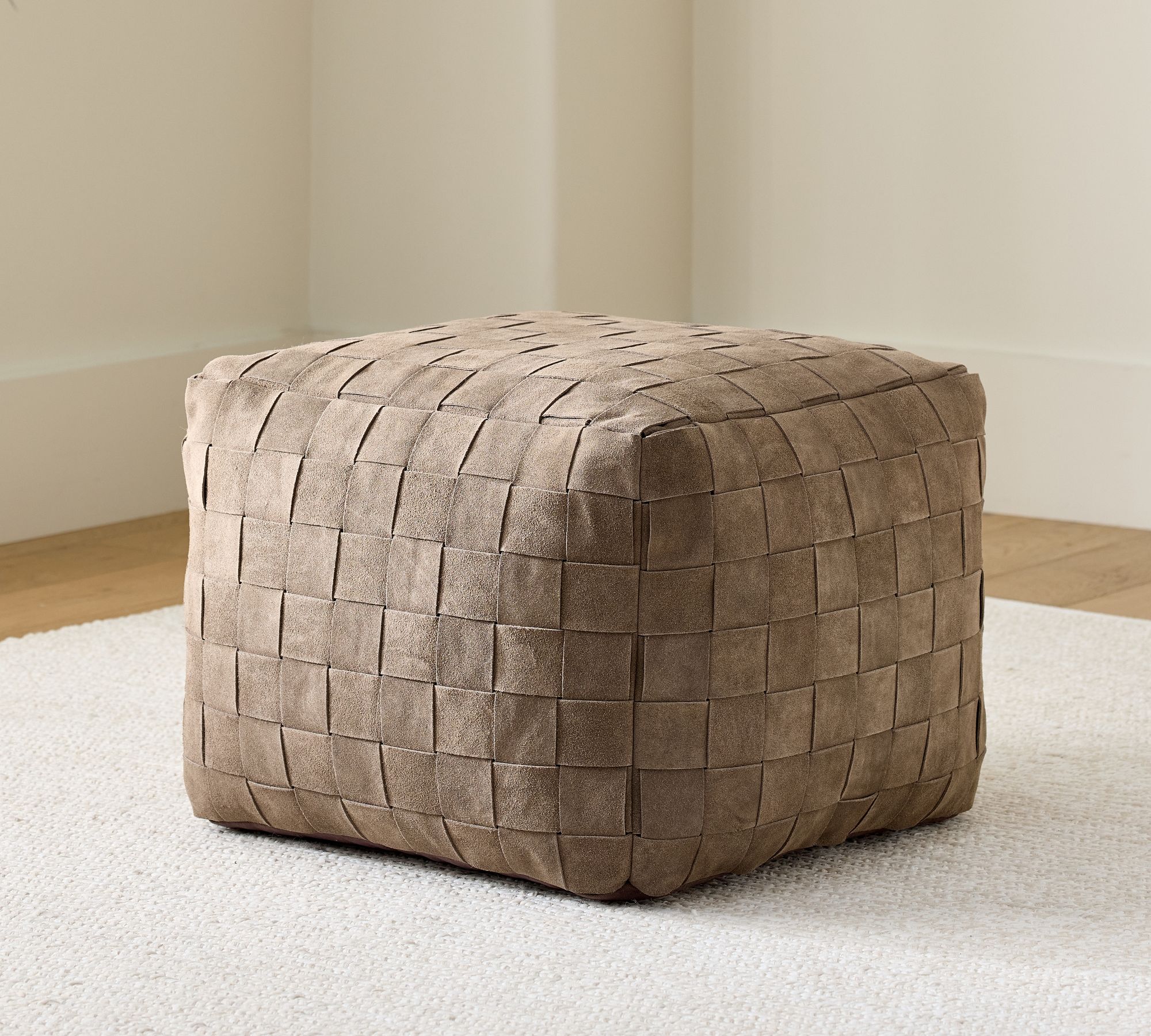 Suede Basketweave Pouf