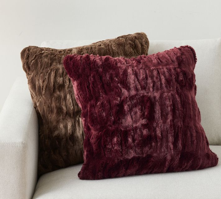 Brown Croc Ruffled Throw Pillow ROUND. Collection With fur around buy pillow