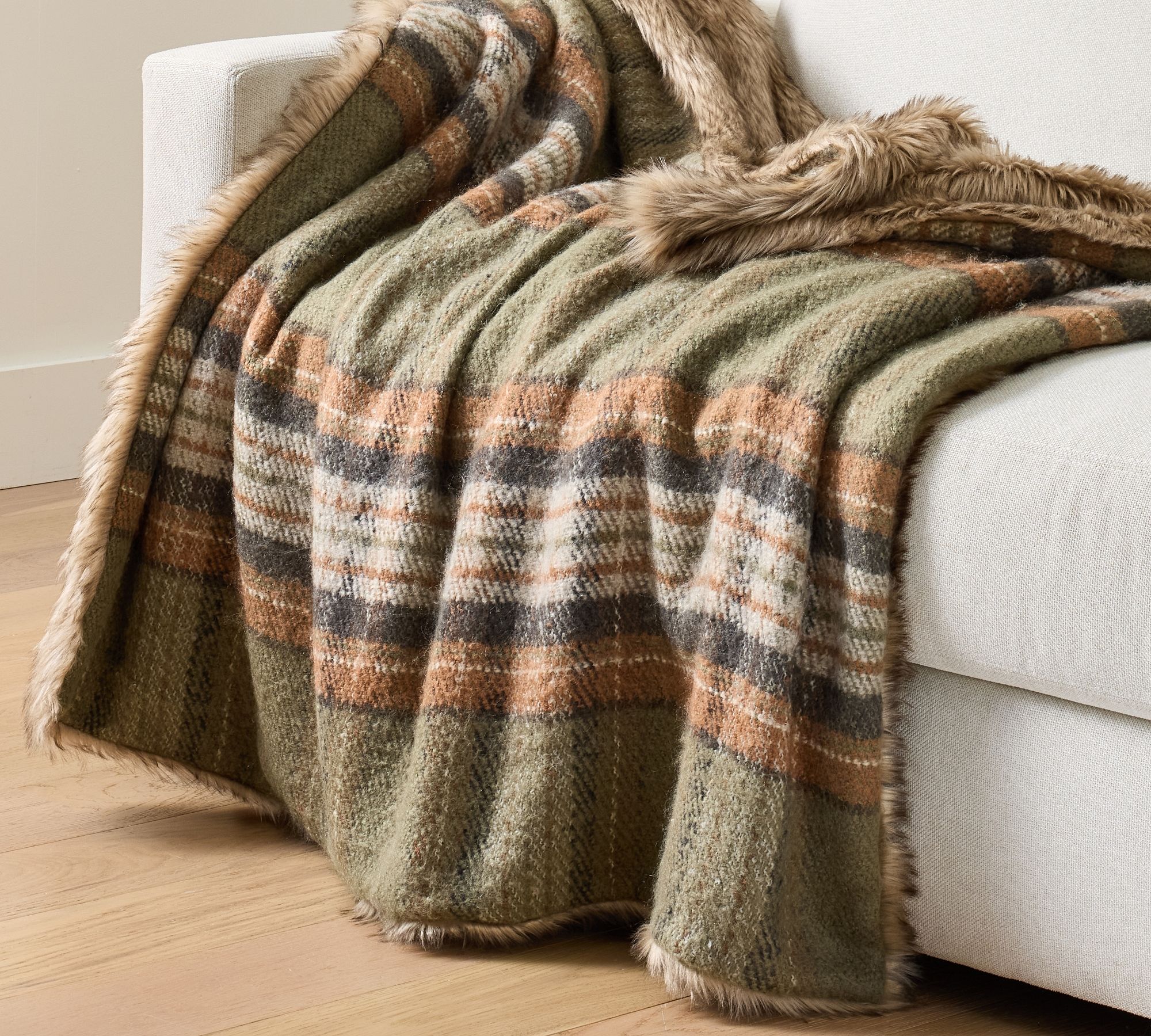 Stewart Plaid Faux Fur Back Throw