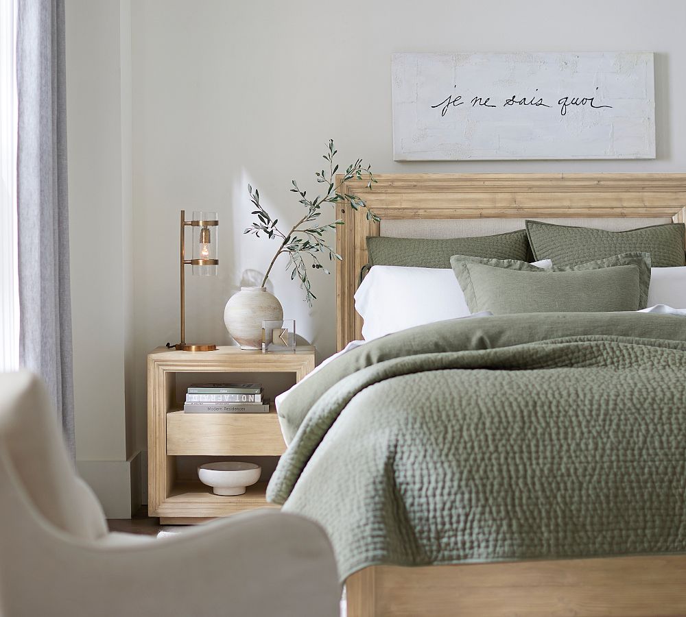 Pick-Stitch Handcrafted Cotton Linen Quilt, Color Loden, Full/Queen