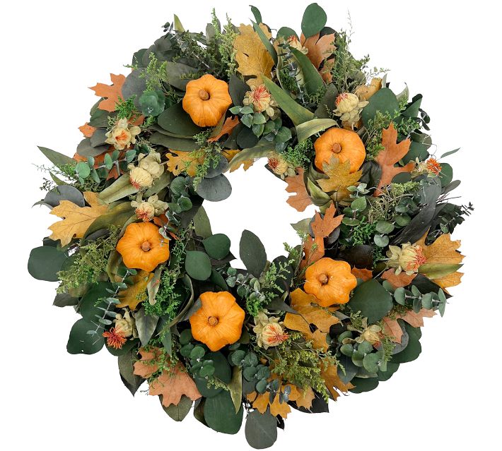 Pottery Barn New Sample Pre-Lit Faux Natural Pumpkin on sale Wreath