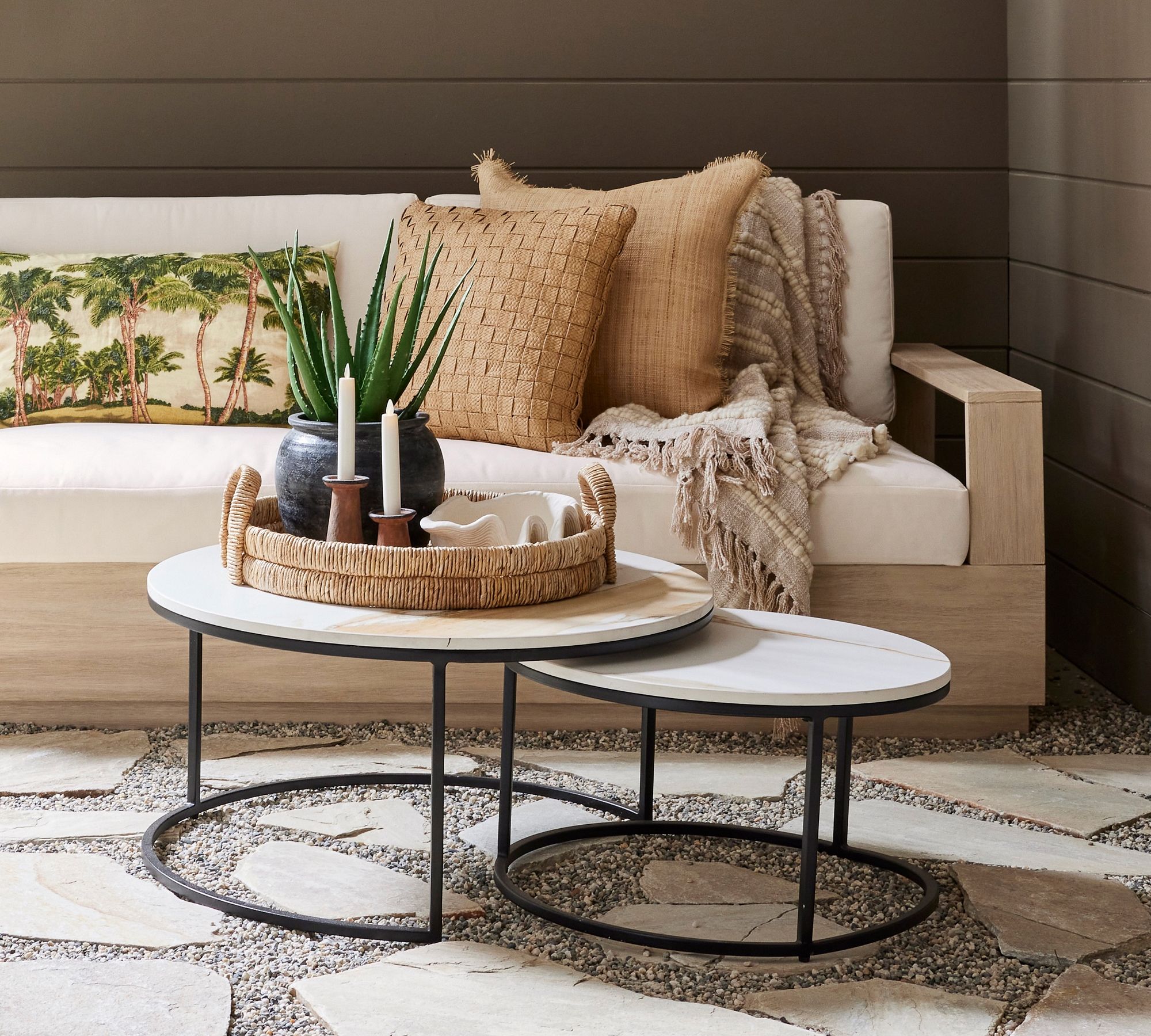 Delaney Marble Round Nesting Outdoor Coffee Table