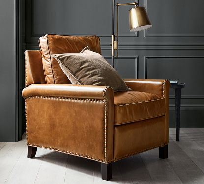 Tyler Leather Roll Arm Recliner Comfort Style Pottery Barn