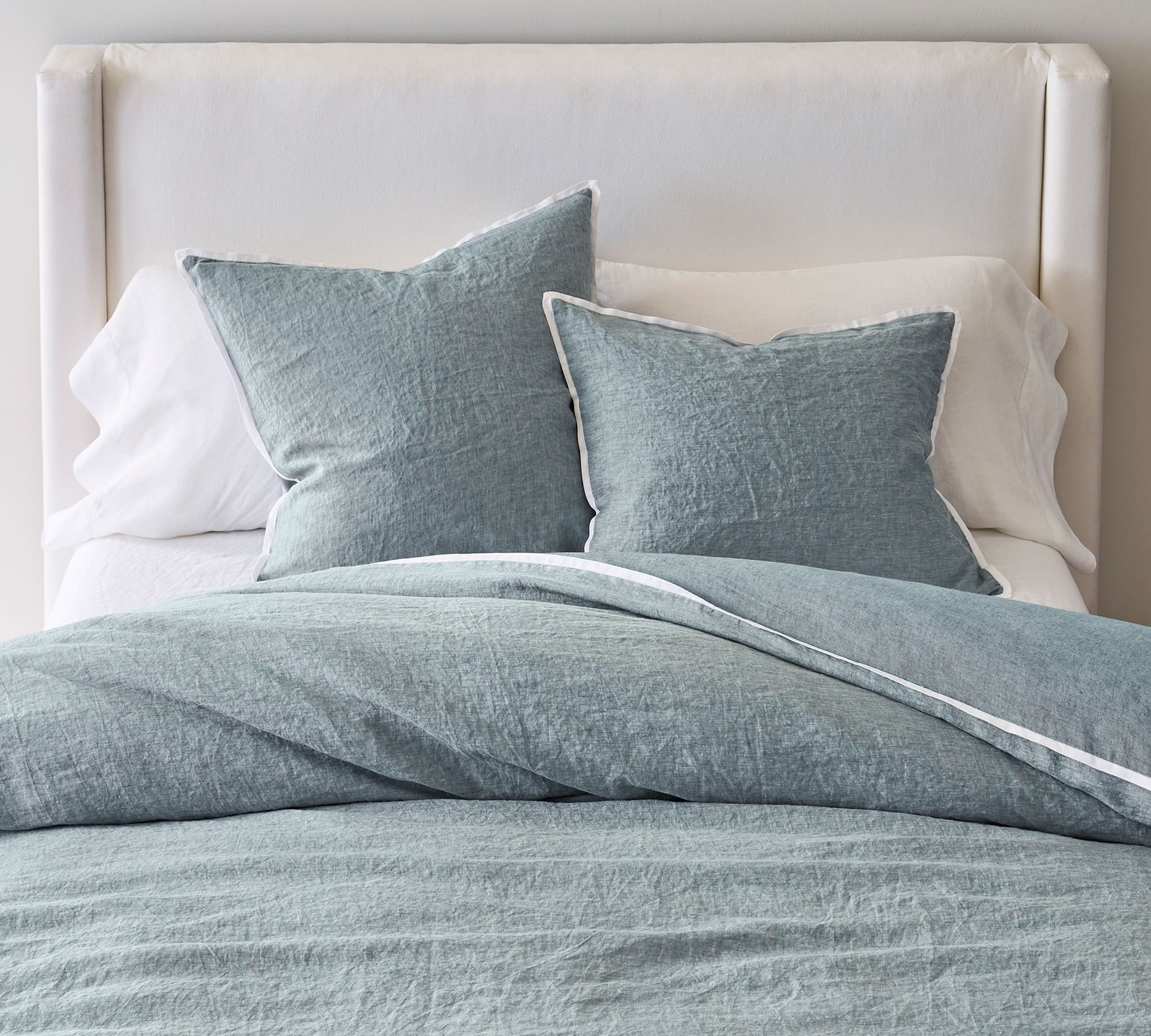 Open Box: Belgian Flax Linen Contrast Flange Duvet Cover