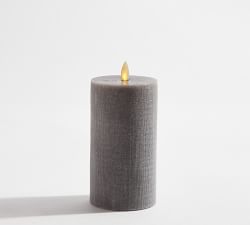 Premium Flickering Flameless Wax Pillar Candles - Linen Textured Charcoal