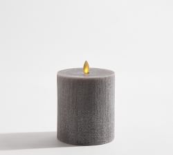 Premium Flickering Flameless Wax Pillar Candles - Linen Textured Charcoal