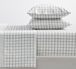 Pottery Barn Grey shops Gingham Check Sheet Set Queen w/ 2 extra king pillow cases