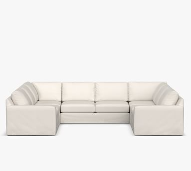 Outdoor Big Sur Sectional 5pc U Shaped 1 La Loveseat 2 Corner 1 Armless Loveseat 1 RA Loveseat High Performance Slub Weave Natural Pottery Barn