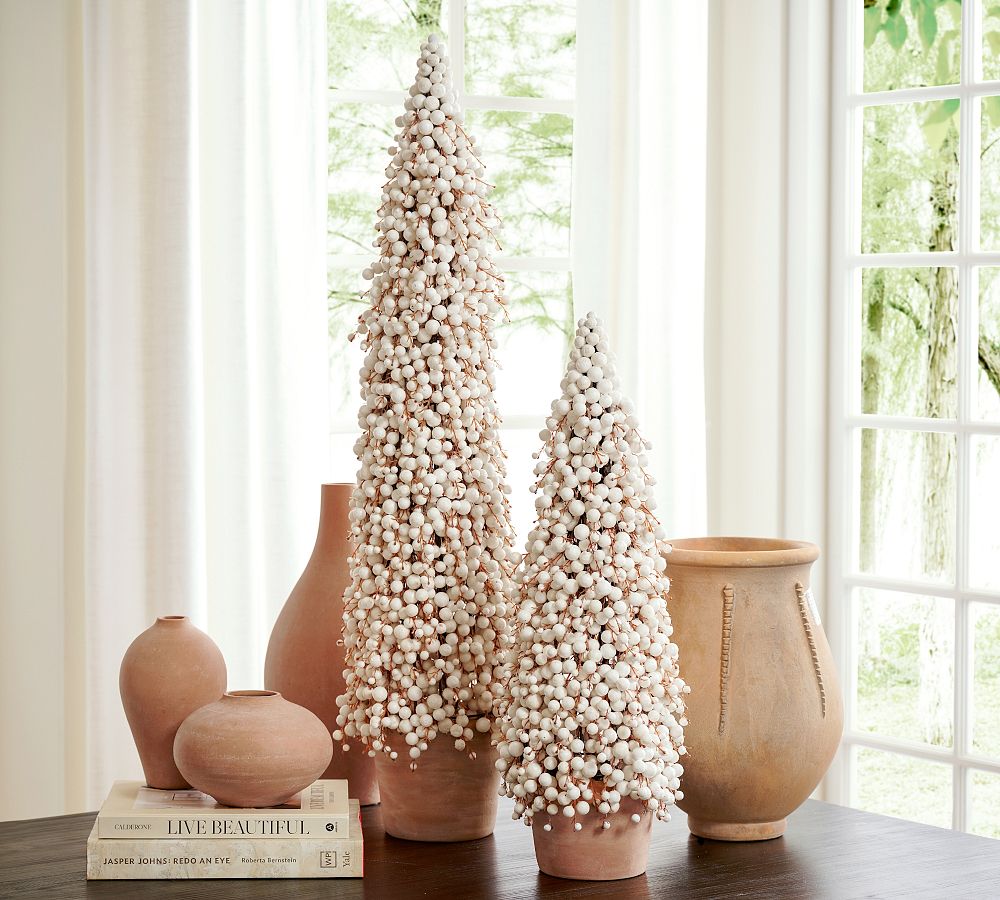 Faux Potted Berry Cluster Cone Trees