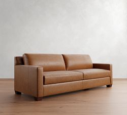 York Square Arm Leather Sofa (60&quot;&ndash;95&quot;)