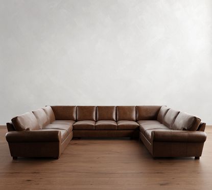 Turner Roll Arm Leather 5 Piece U Shaped Sectional Sofa Pottery Barn
