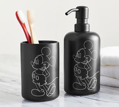 New Disney Mickey Bathroom 2024 Black and White Accesories Tray Soap Dispenser Cup