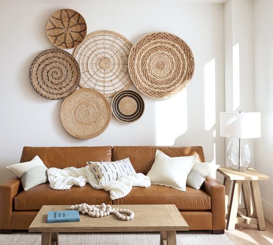 Handwoven Baskets Wall Art Natural Set of 3