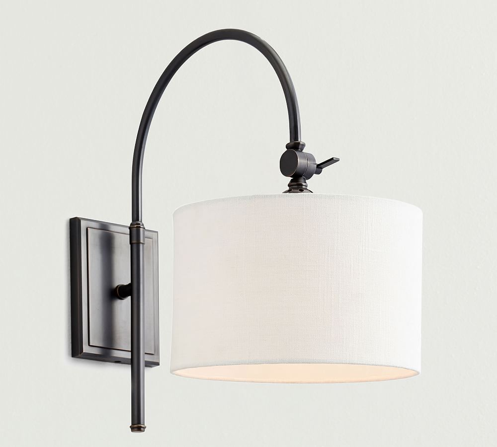 Linen Drum Shade Arc Sconce (18'')