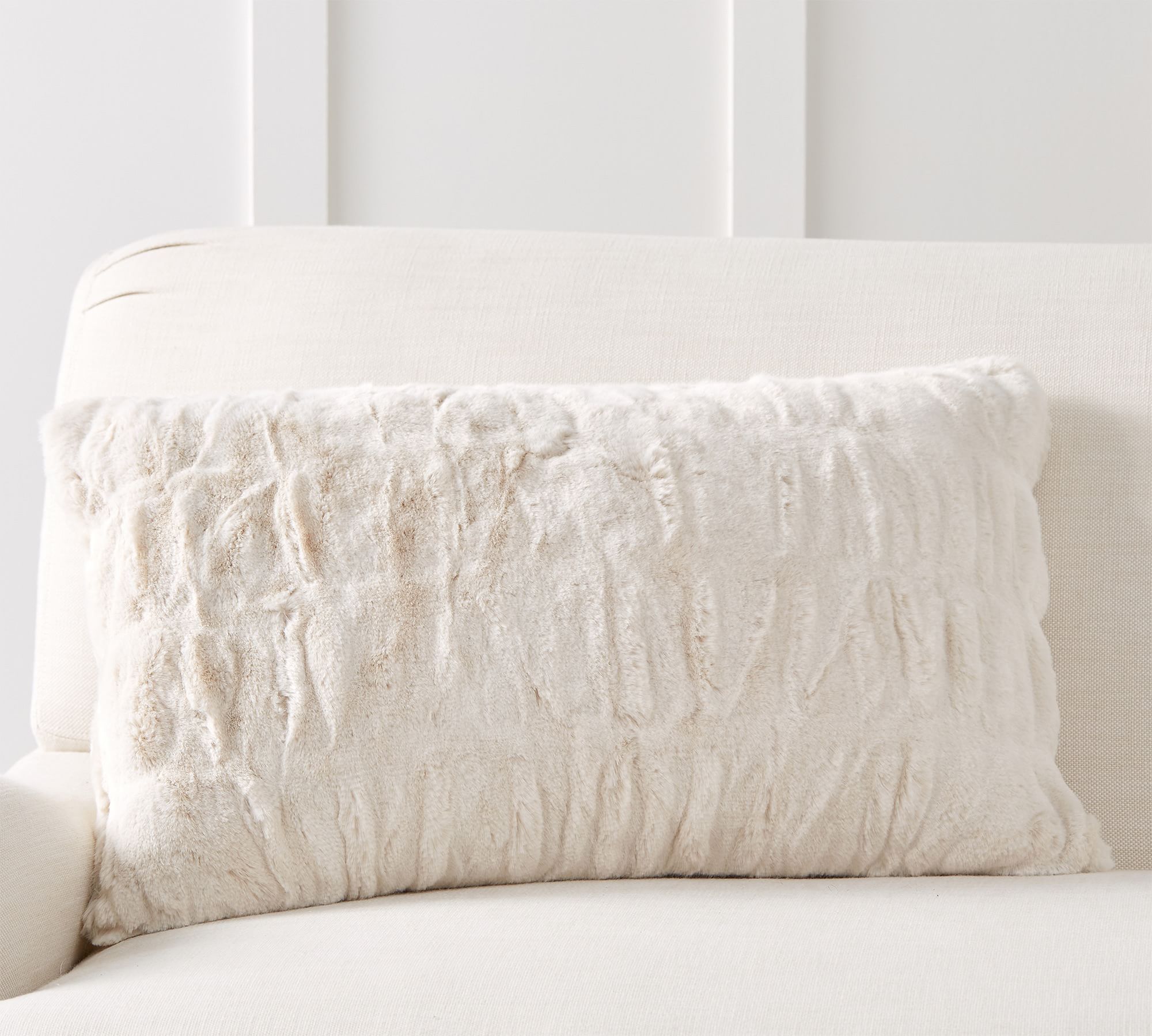 Faux Fur Ruched Lumbar Pillow