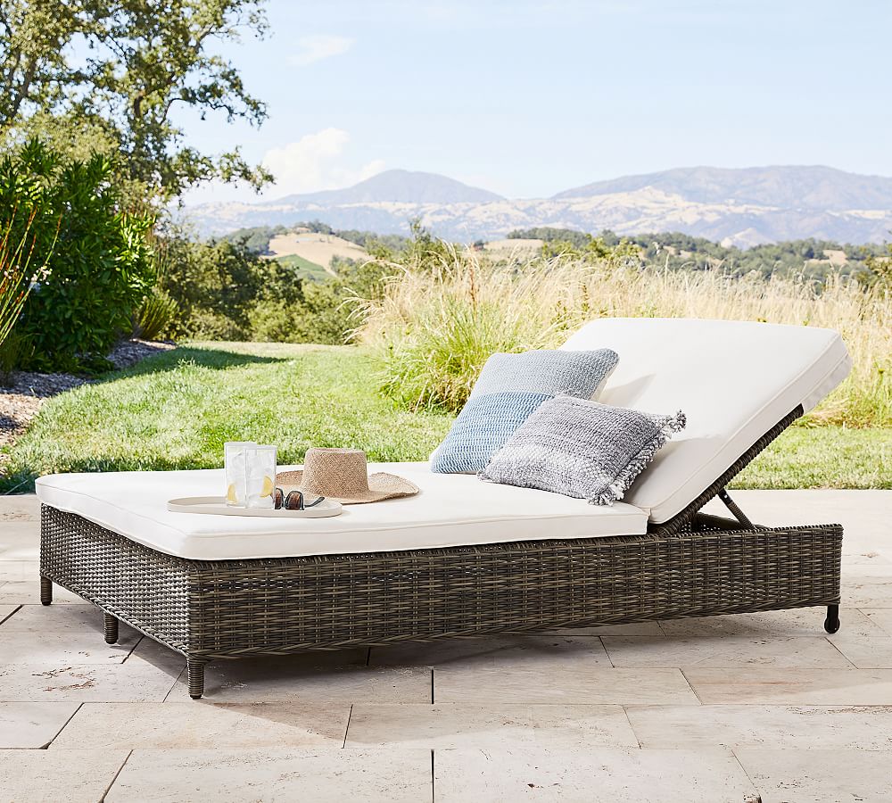 Torrey Wicker Outdoor Double Chaise Lounge | Pottery Barn