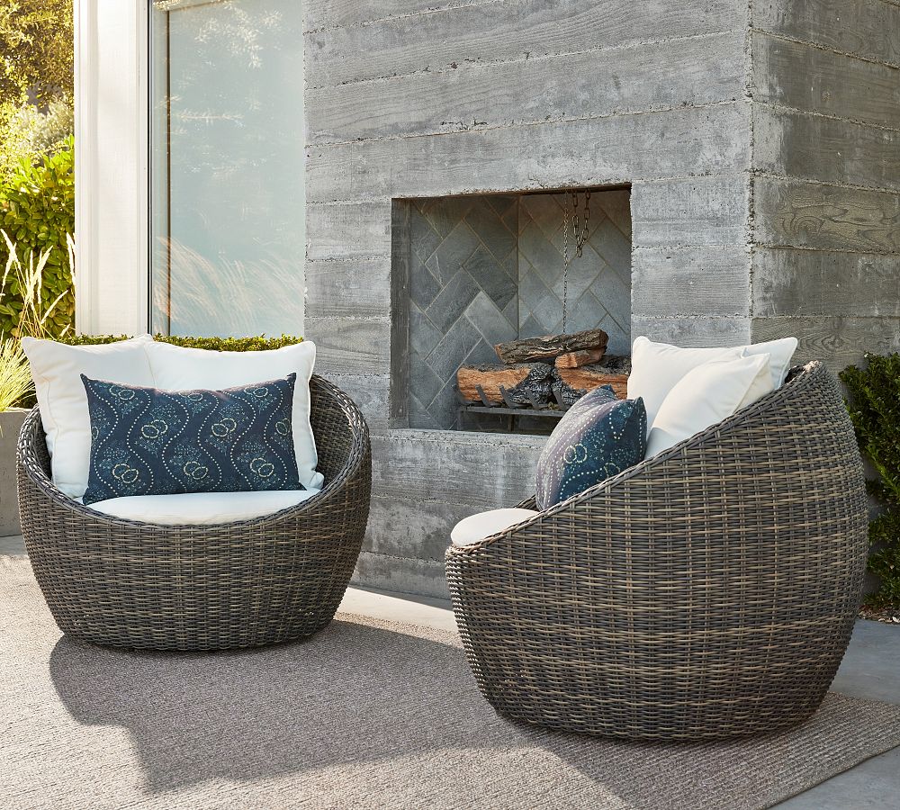 Torrey Wicker Papasan Swivel Outdoor Lounge Chair