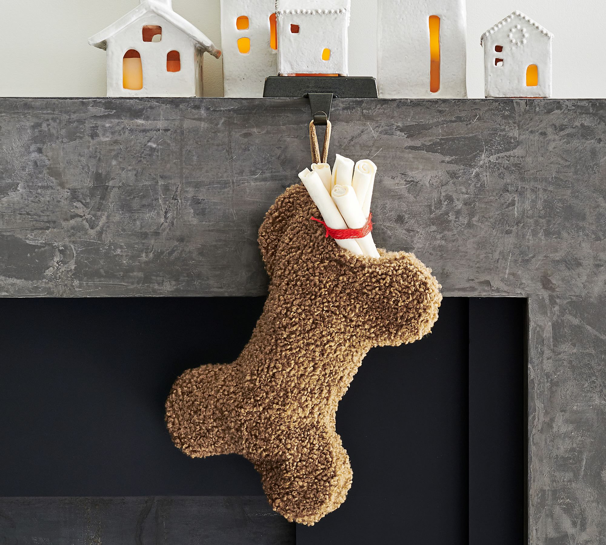 Cozy Teddy Faux Fur Bone Pet Stocking