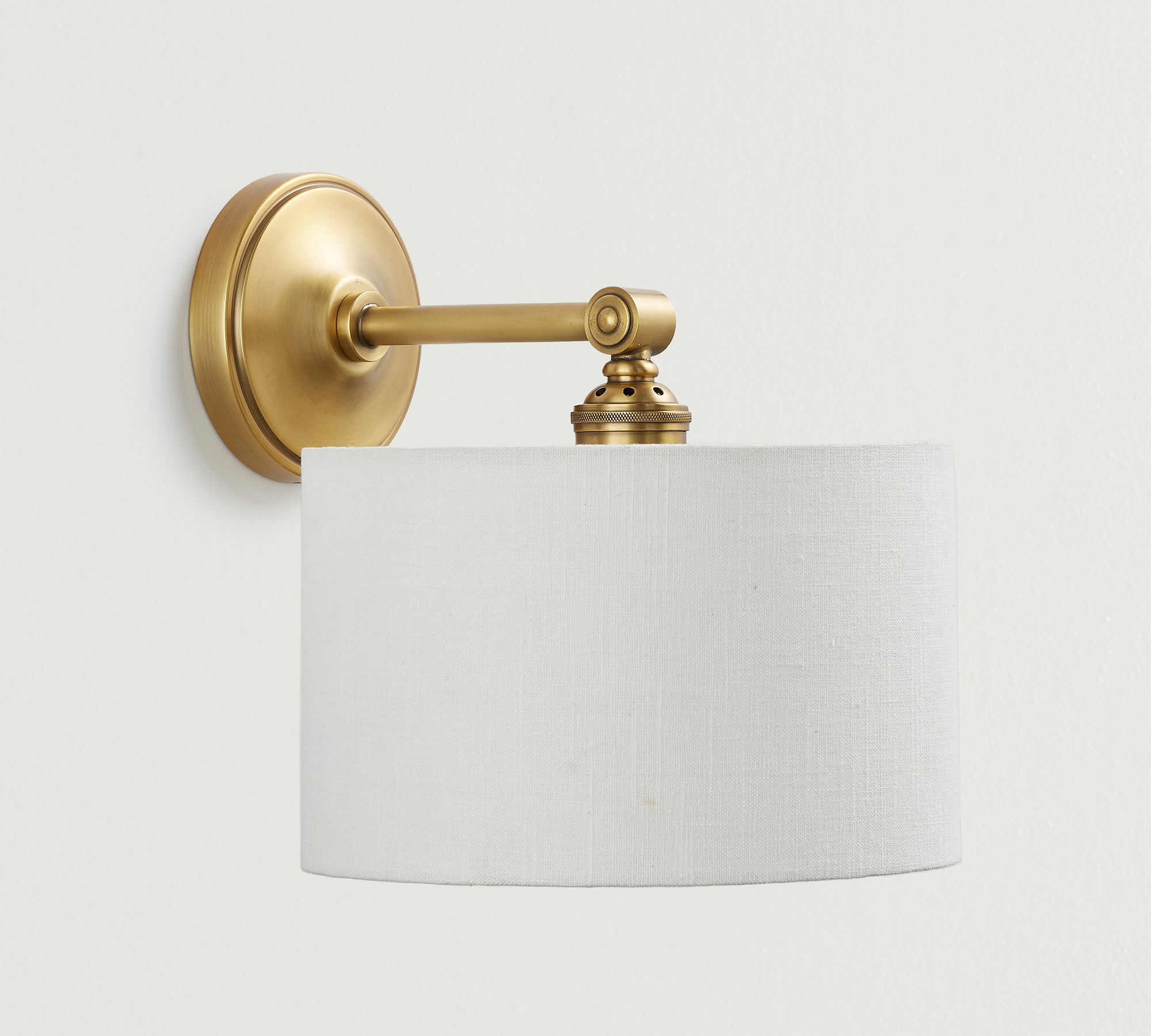 Linen Drum Shade Straight Arm Sconce (10'')