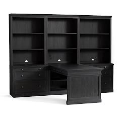 Livingston Peninsula Desk with 105" Bookcase Suite, Dusty Charcoal