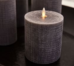 Premium Flickering Flameless Wax Pillar Candles - Linen Textured Charcoal