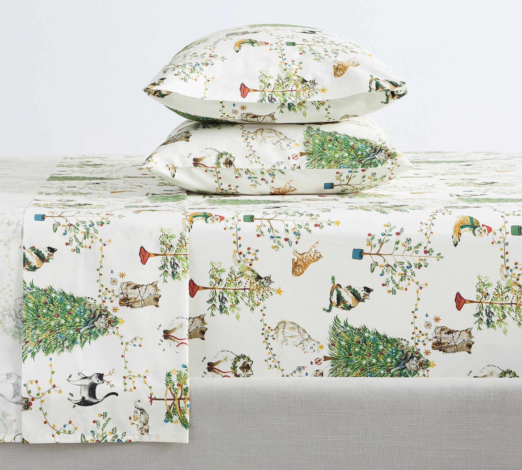 Festive Cats Percale Sheet Set