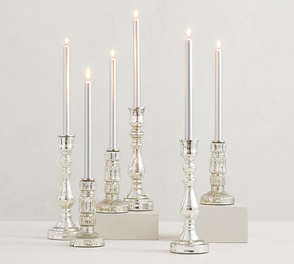 Unscented Silver Taper Candles - Set of 6