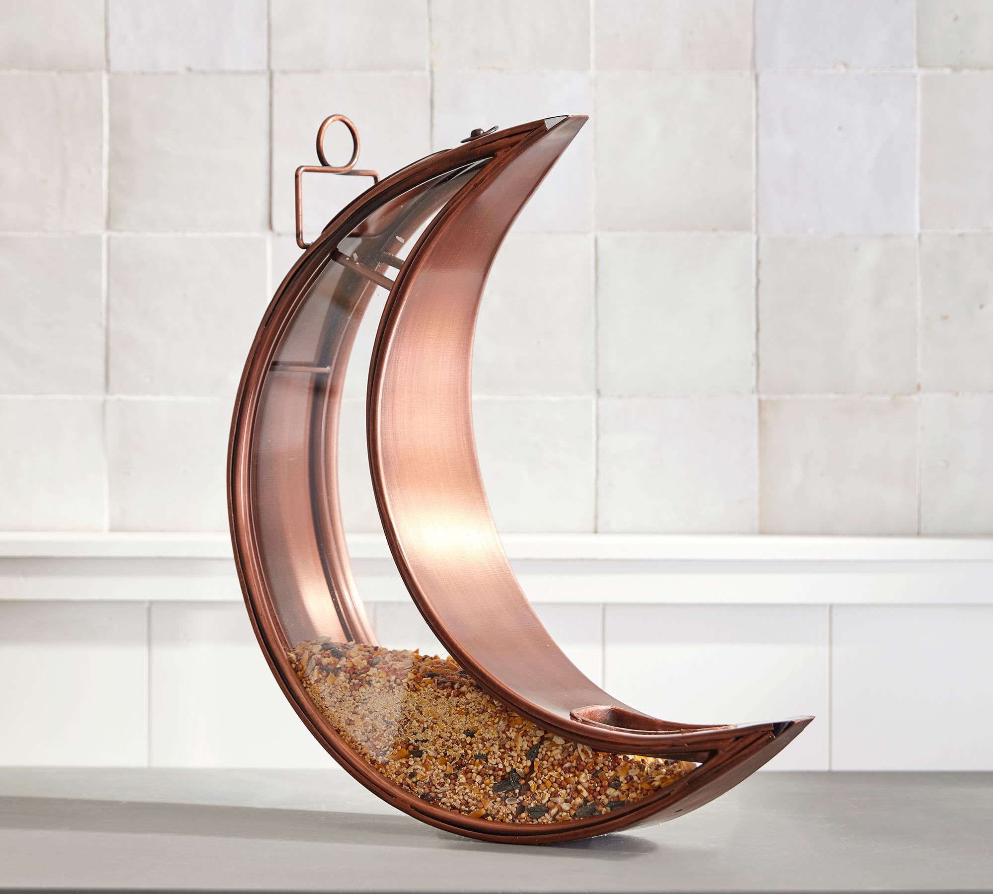 Crescent Moon Shaped Copper Bird Feeder