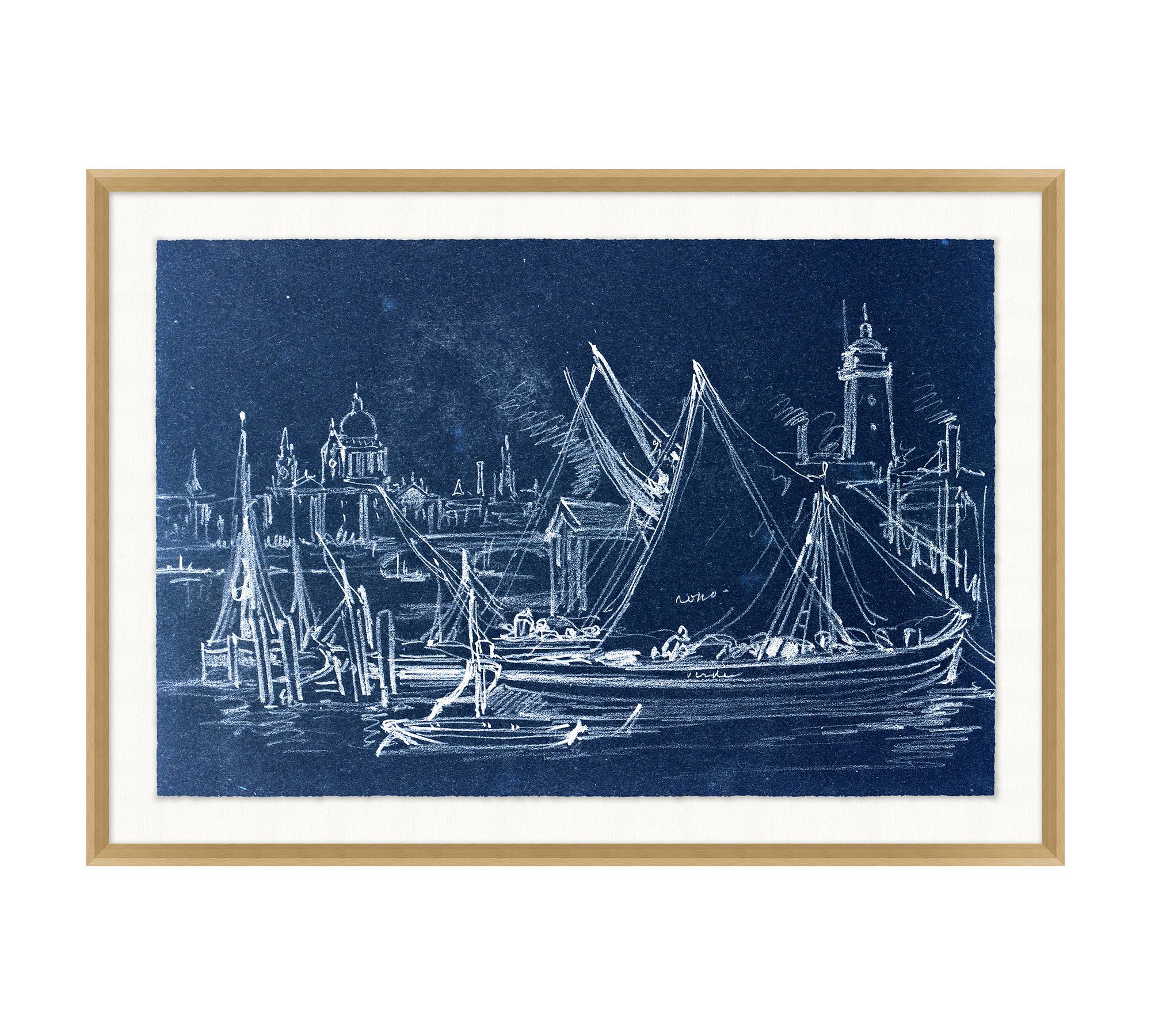 Blue Ships At Port Framed Print