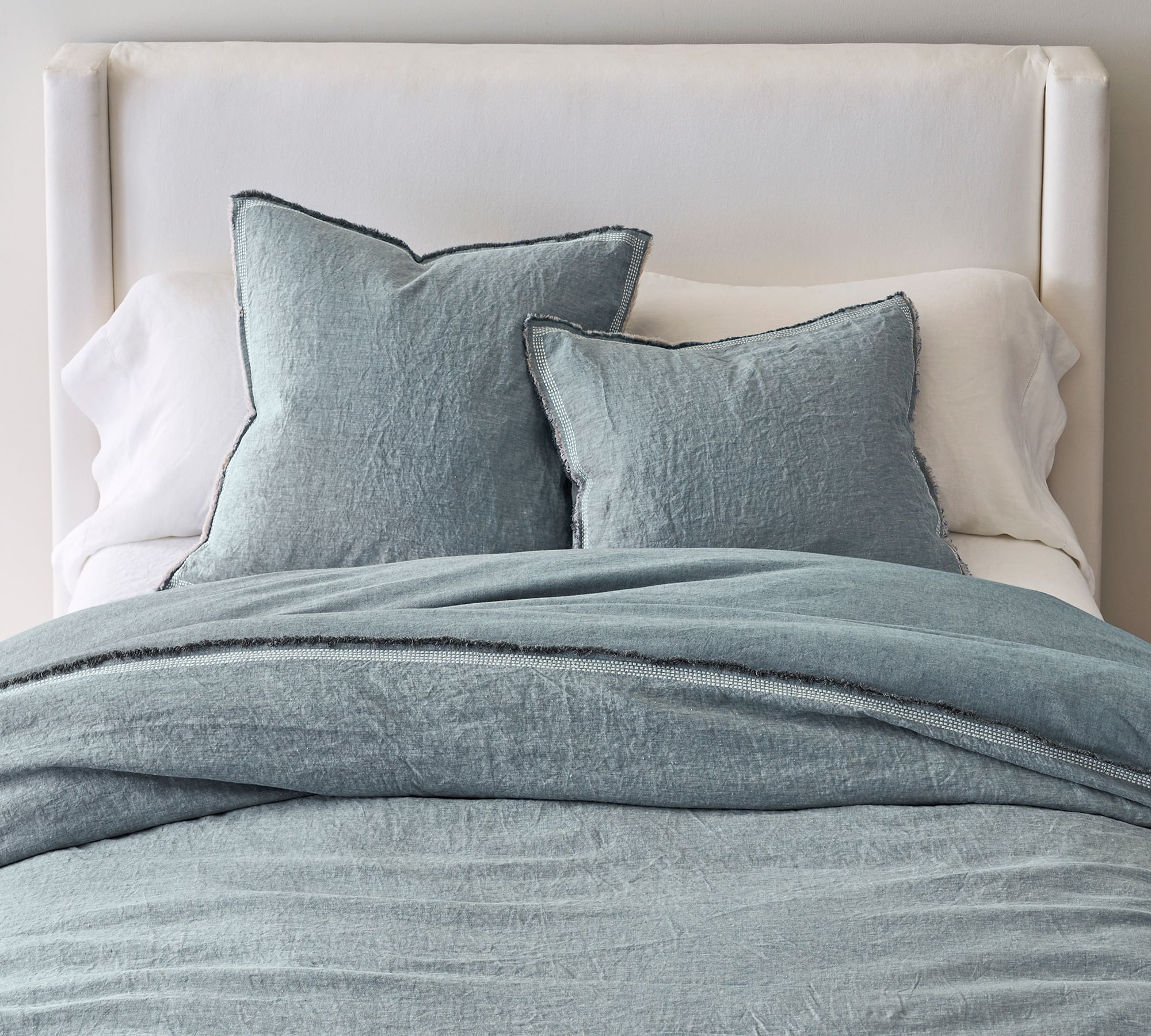 Belgian Flax Linen Fringed Border Stitch Duvet Cover