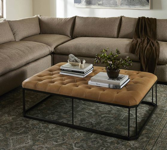 Pottery barn tufted leather ottoman discount