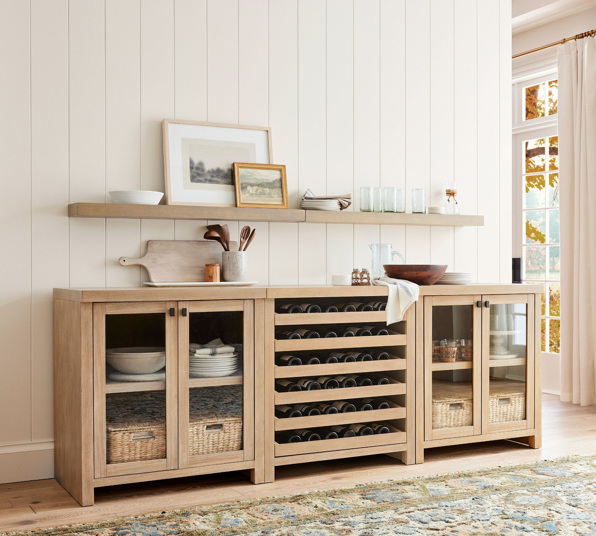 Modern Farmhouse Glass Cabinet with Wine Storage (102")