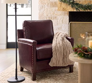 Pottery barn leather chair with ottoman sales