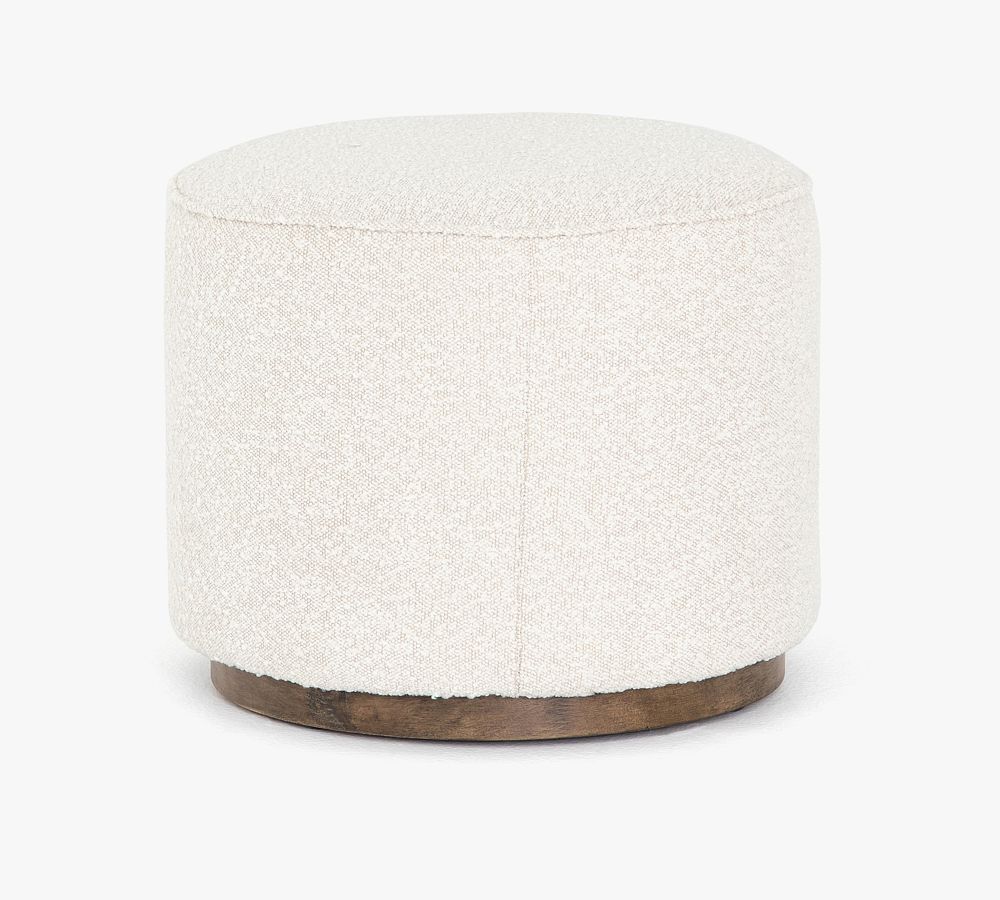 Knoll Natural Round Upholstered Ottoman with Wood Base